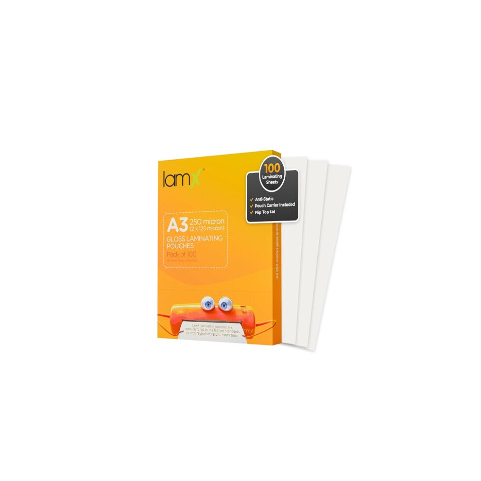 Photos - Other Office Equipment LamX A3 Laminating Pouches 250micron, High Gloss Finish Sheets, Anti-Static Formula Laminating Pouches A3, 250 Micron (125+1