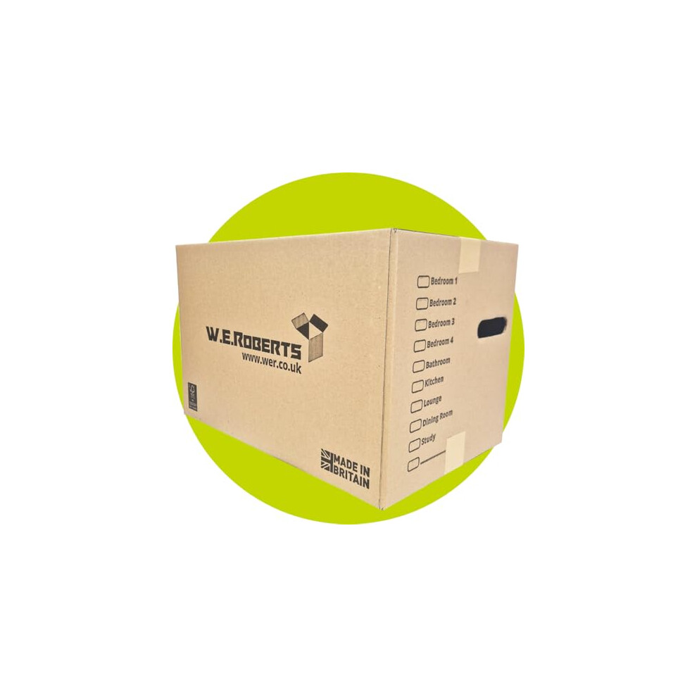 W.e. Roberts 10 X Moving Boxes Large Strong Cardboard House Packing Boxes For Moving House - Removal Packing Boxes With Handholes And Room List (Pack Of 10)