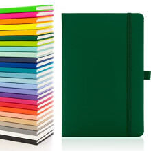50 x Bulk Pack of Notes London Eco A5 Notebook with Lined Pages, Pen Loop, Ribbon, Date Marks and Paper Pocket, Medium Hardback Journal, Note, sustai