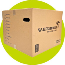W.E. Roberts Strong Extra Large Cardboard moving Boxes. Packing boxes for moving house with Printed Room List and Carry Handles 52cm x 52cm x 40cm ca