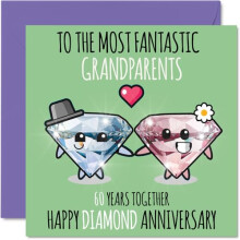 Cute Diamond Anniversary Card for Grandparents - 60 Years Together - Happy 60th Wedding Anniversary Cards for Nanny Grandad Grandma, 145mm Greeting C