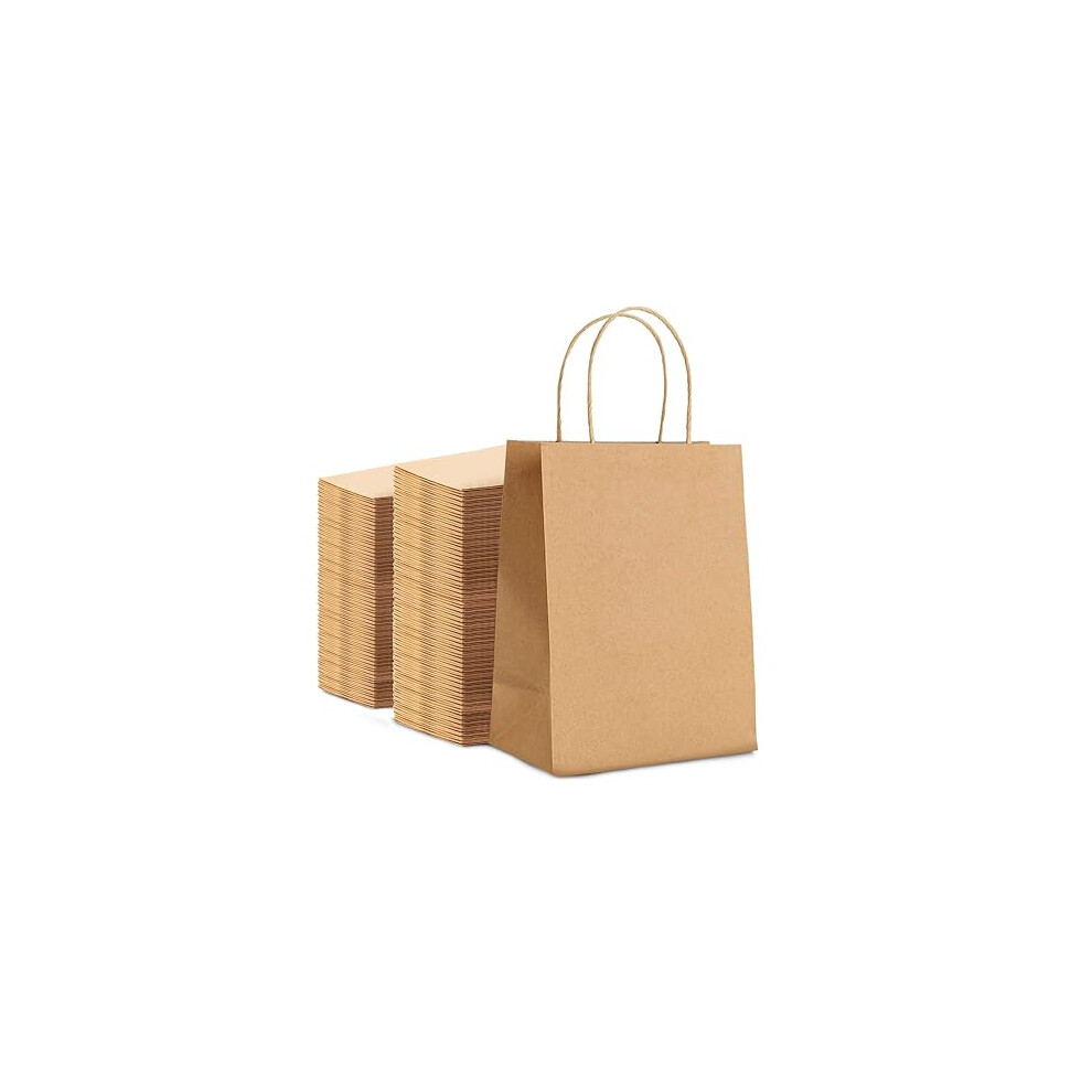 Huruc 100 Pcs Brown Paper Bags With Handles,130Gsm, Large Paper Gift Bags, Eco-Friendly Kraft Shopping Carrier Bags For Wedding, Christmas, Easter, B