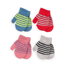 (One Size, Stripes) Baby 4 Pack Winter Warm Full Finger Knitted Miten