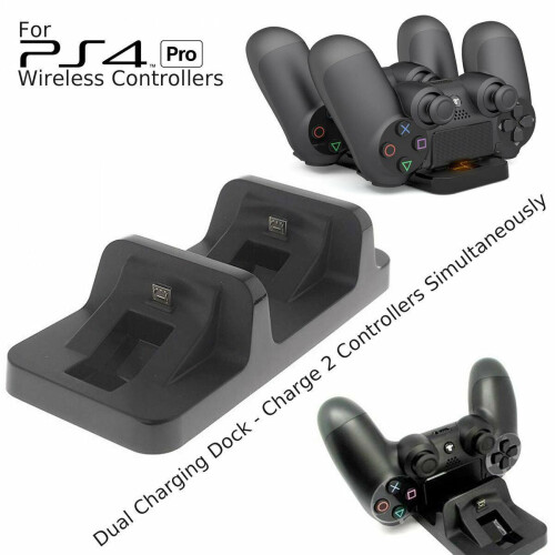 PS4 Dual Charging Dock Station, Fast Charger for PlayStation 4 PRO Wireless Controllers, USB Powered, Includes Cable