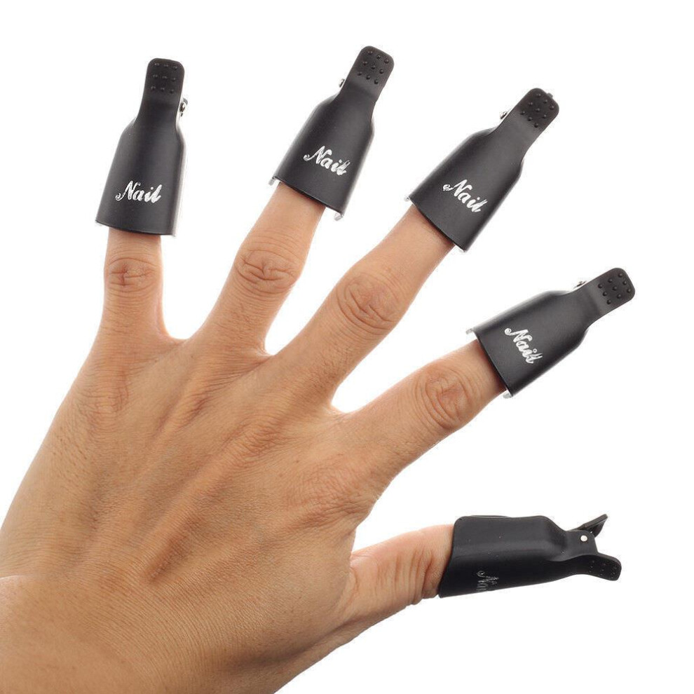 Nail Art Black ( - Npb0103) 10Pcs Reusable Nail Gel Polish Remover Soak Off Clips, Acetone Cap Wraps For Manicure