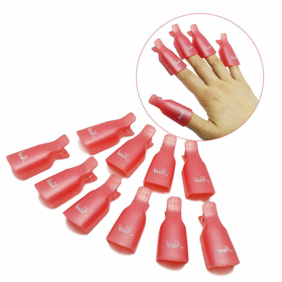 Nail Art Red ( - Npr0105) 10Pcs Reusable Nail Gel Polish Remover Soak Off Clips, Acetone Cap Wraps For Manicure