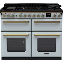 Rangemaster Estel Deluxe 110cm Dual Fuel Range Cooker - Misty Blue / Antique Brass - A/A Rated