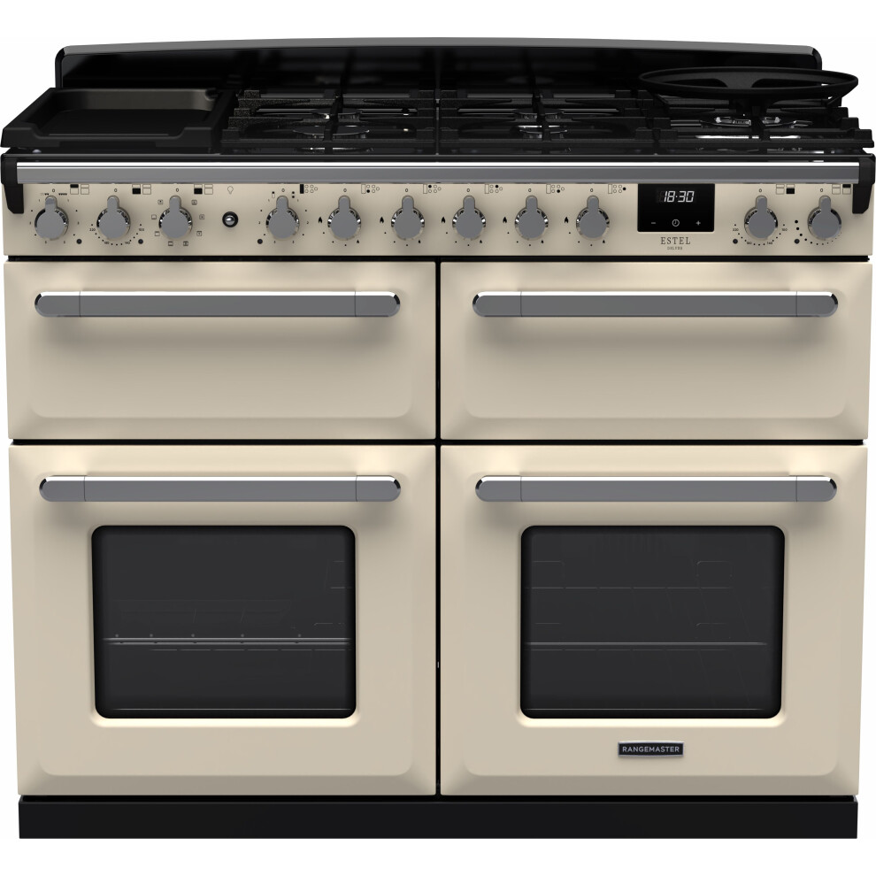 Rangemaster Estel Deluxe 110cm Dual Fuel Range Cooker - Cream / Chrome - A/A Rated