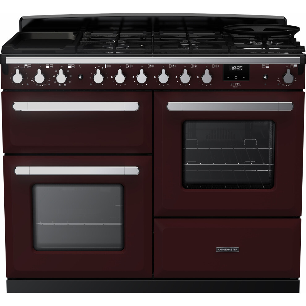 Rangemaster Estel Deluxe 110cm Dual Fuel Range Cooker - Bordeaux / Chrome - A/A Rated
