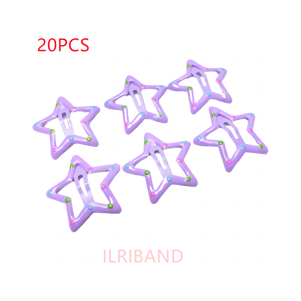 (purple dotted line-A)20pcs/lot 3CM Mini Star Hair Clips Kidters metallic Hair Clips Barrettes