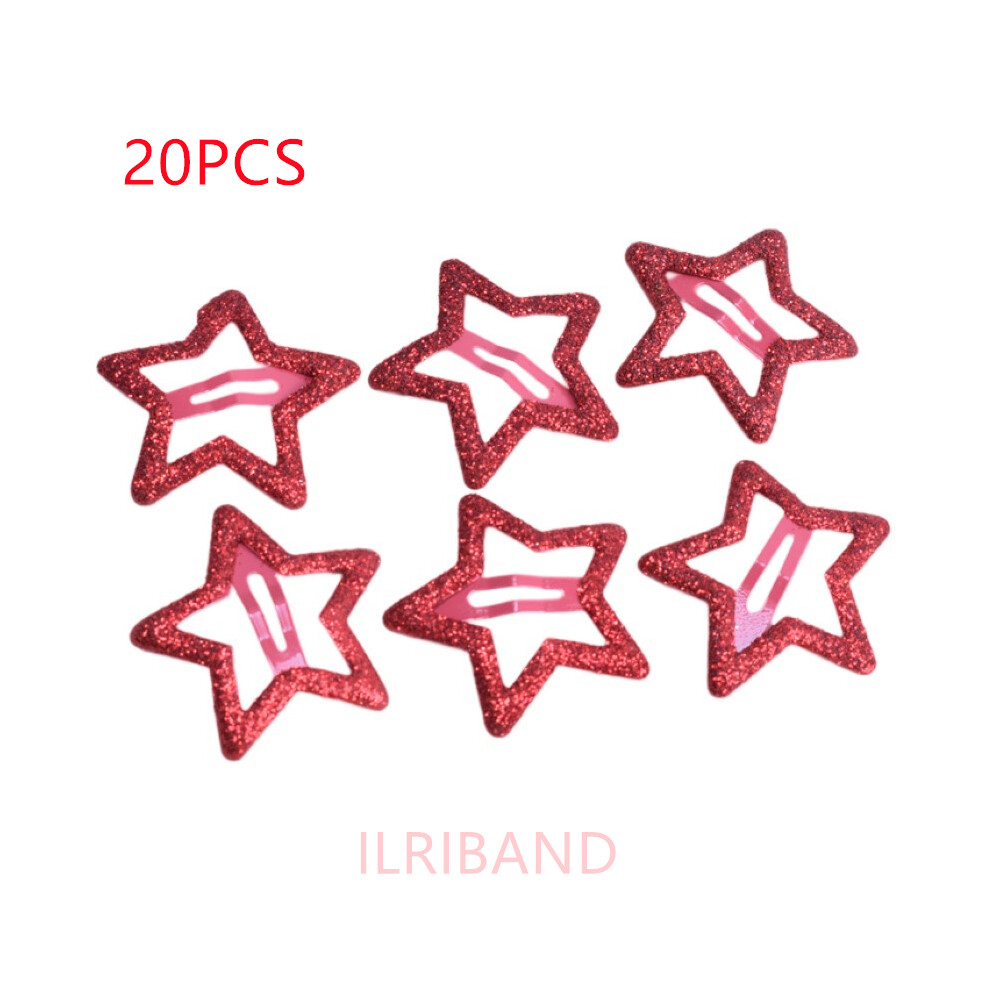 Red ( Glitter) 20Pcs/Lot 3Cm Mini Star Hair Clips Kidters Metallic Hair Clips Barrettes Hairpins