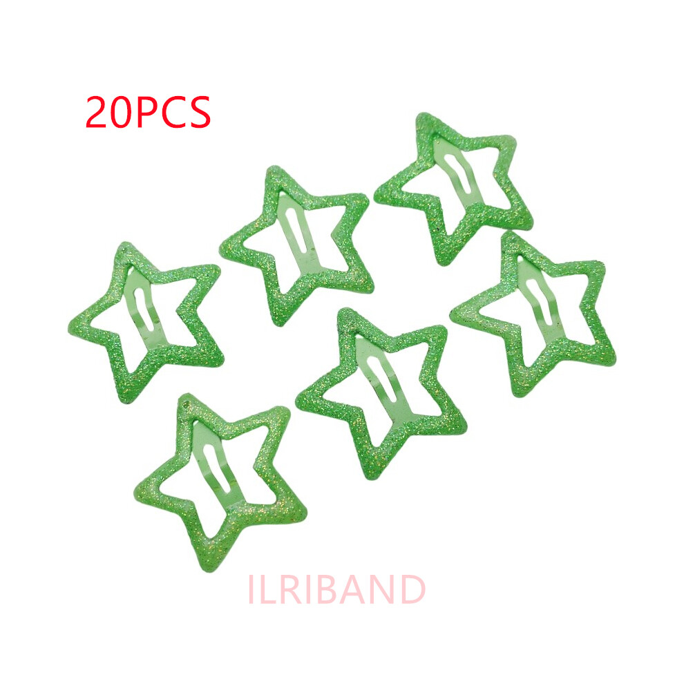 (apple green glitter) 20pcs/lot 3CM Mini Star hair clips Kidters metallic Hair clips Barrettes