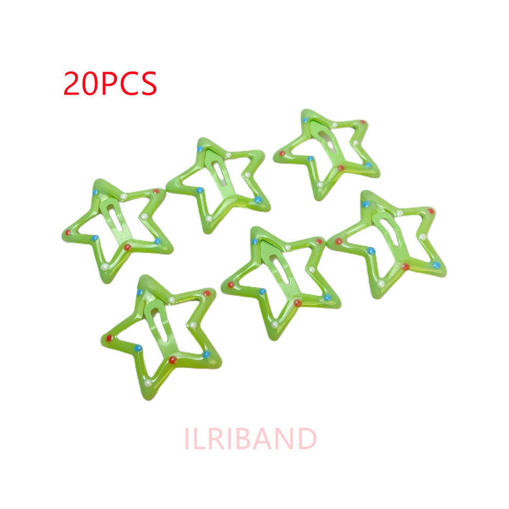 Green (Apple Speckled-A)20Pcs/Lot 3Cm Mini Star Hair Clips Kidters Metallic Hair Clips Barrettes