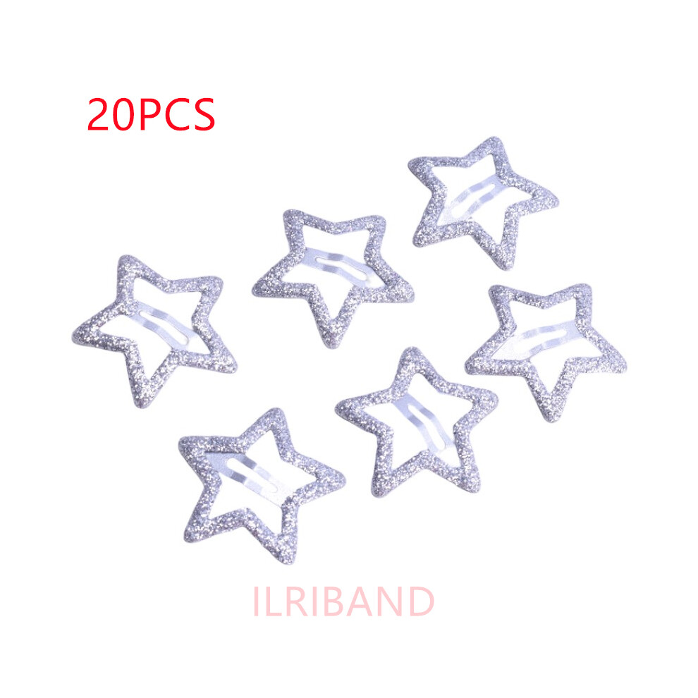 Silver ( Glitter) 20Pcs/Lot 3Cm Mini Star Hair Clips Kidters Metallic Hair Clips Barrettes Hairpins