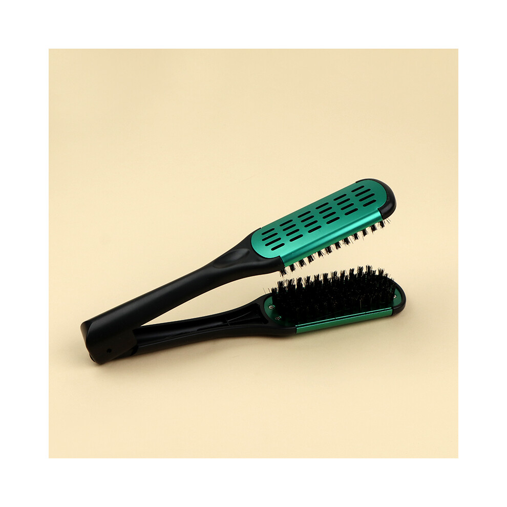 Black/Green ( Green)Pro Hairdressing Straightening Brush Nylon Straightening Dual Brushes V Shaped Comb,