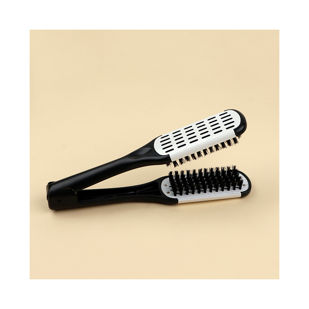 Black/White ( White)Pro Hairdressing Straightening Brush Nylon Straightening Dual Brushes V-Shaped Comb,