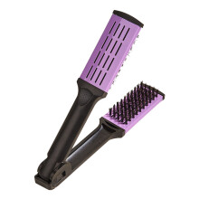 (Lila)Pro Friseur-Glättungsbürste Nylon-Glättungs-Doppelbürsten V-förmiger Kamm,