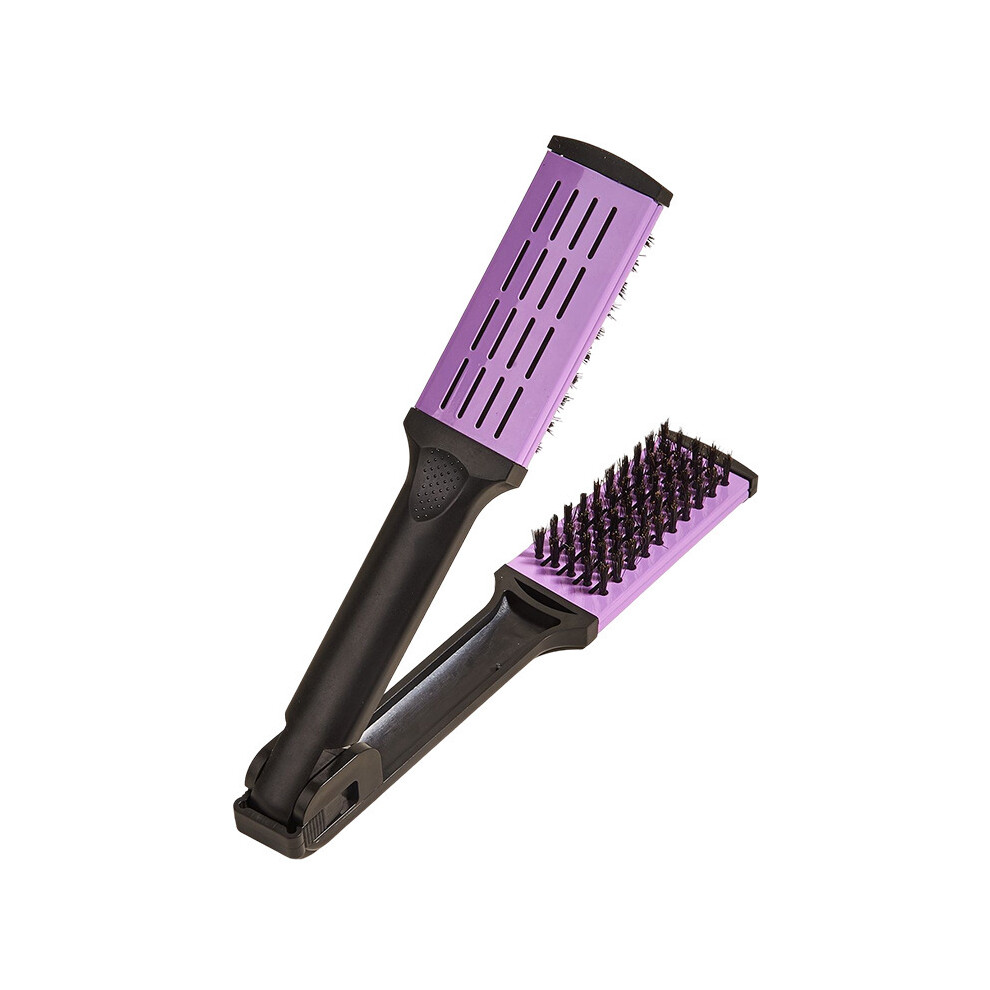 Purple (Purple)Pro Hairdressing Straightening Brush Nylon Straightening Dual Brushes V-Shaped Comb,