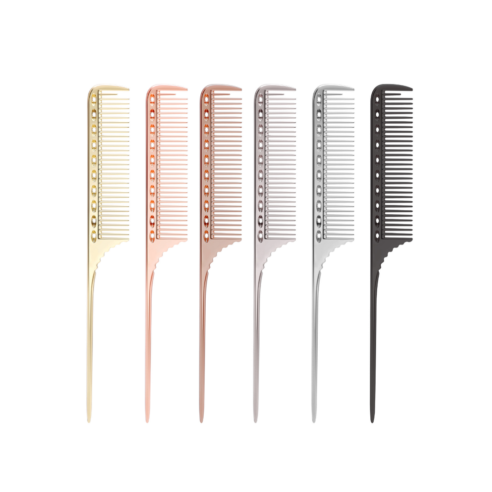 Black (Black)Metal Hair Comb Rat Tail Hair Salon Combs Hair Cutting Dyeing Hair Parting Comb