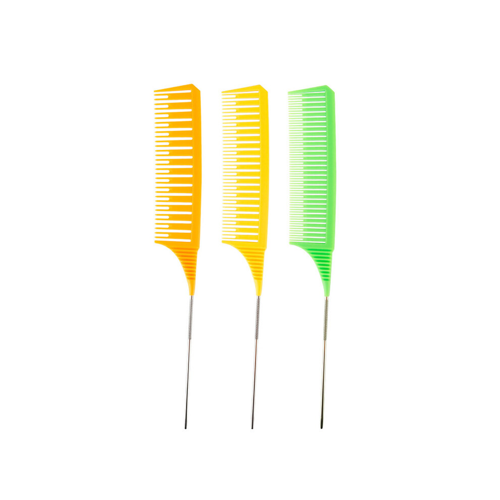 (Yellow) 3pcs Hair Styling Combs Tail Comb Set Coloring Dyeing Comb Salon Tool Cutting Weaving Cutting