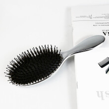 (Silver B)Luxury Gold and Silver Color Boar Bristles Paddle Hairbrush Oval Hairbrush Antistatic