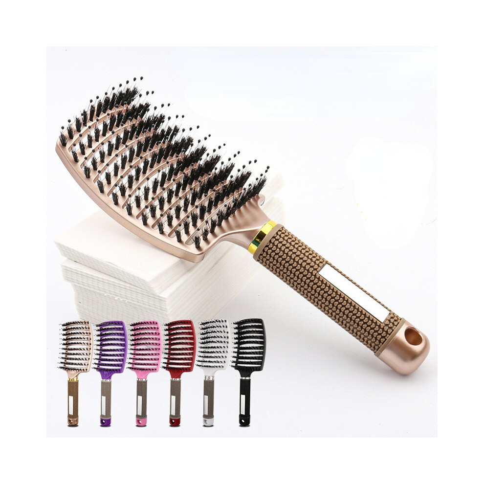 (Gold) Hairbrush Scalp Massage Comb Hairbrush Bristle&Nylon Women's wet, curly hairbrush for hair salon