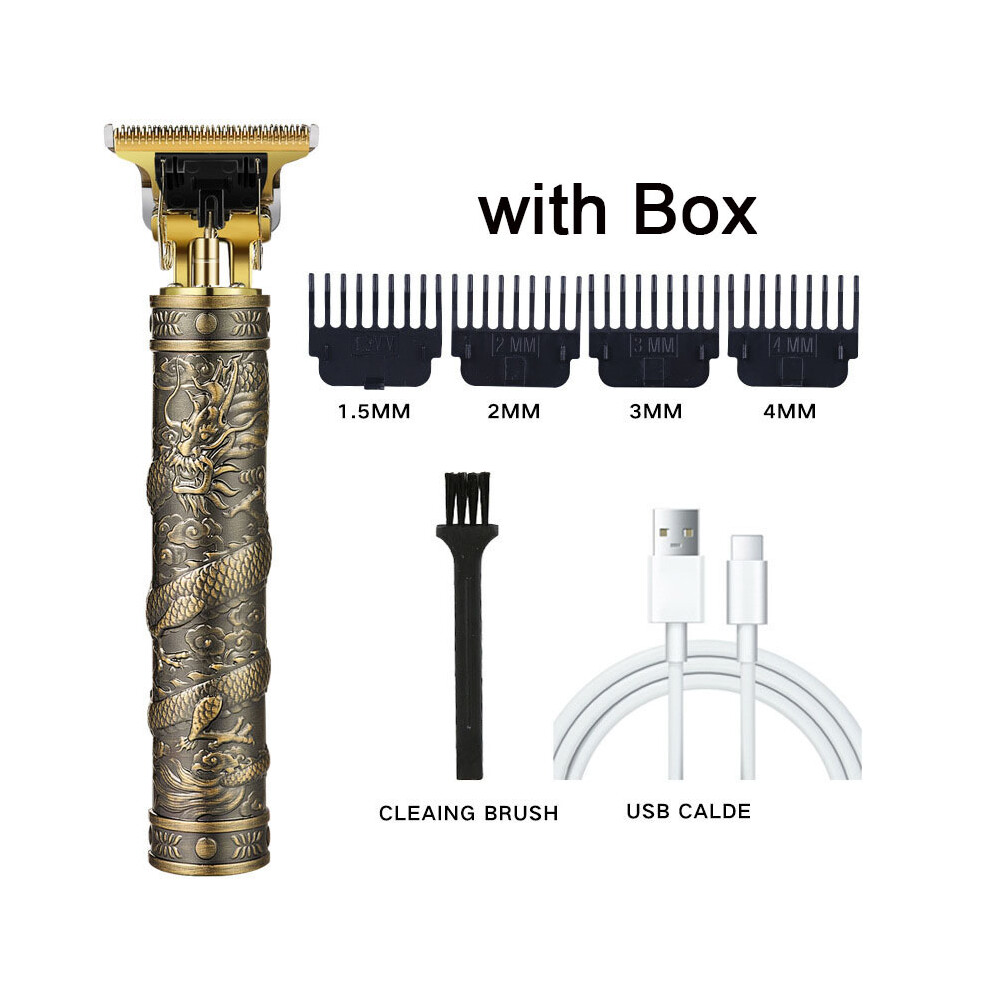 (Gold-Dragon B Box) Vintage T9 Electric Hair Clipper for Men Cordless Clippers Professional