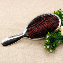 (Silver)Luxury Gold and Silver Color Boar Bristles Paddle Hair Brush Oval Hair Brush Anti-Static