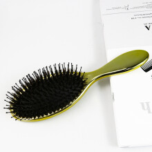 (Gold)Luxury gold and silver color oval hair brush boar bristles paddle hair brush antistatic