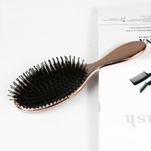 (RoseGold B)Luxury Gold and Silver Color Boar Bristles Paddle Hairbrush Oval Hairbrush Antistatic