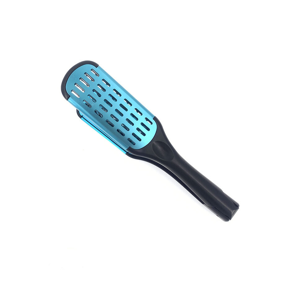 Blue (Blue)Pro Hairdressing Straightener Nylon Hair Straightener Dual Brushes V-Shaped Comb Clamp,