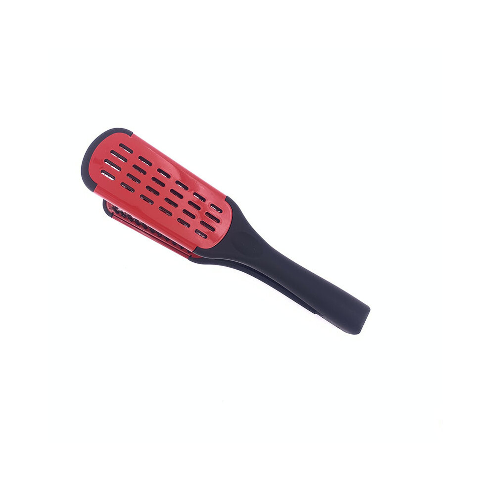 Red (Red) Pro Hairdressing Straightener Nylon Hair Straightener Dual Brushes V-Shaped Comb Clipper,