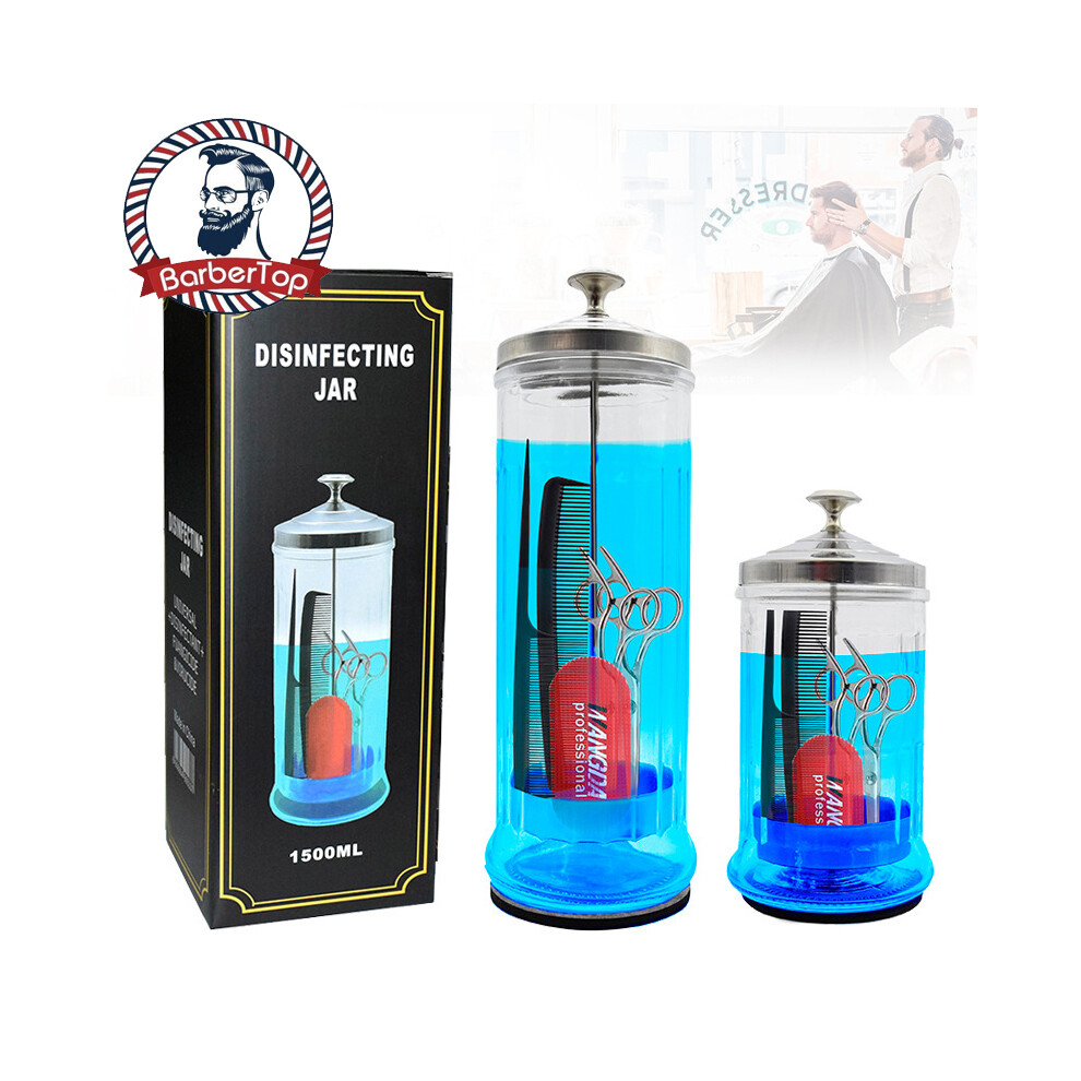 (1500 ml) Hairdresser Sterilization Bottle Glass Scissors Comb Stainless steel Cover Haircut Disinfection