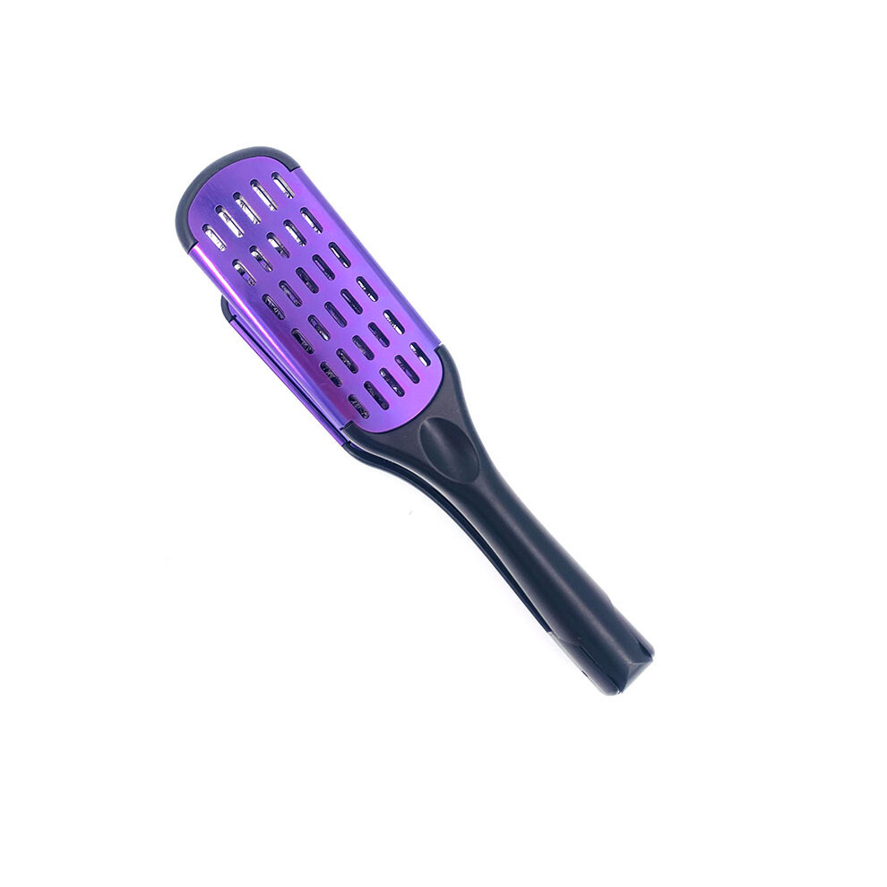 Purple (Purple)Pro Hairdressing Straightener Nylon Hair Straightening Double Brushes V-Shaped Comb Clamp,