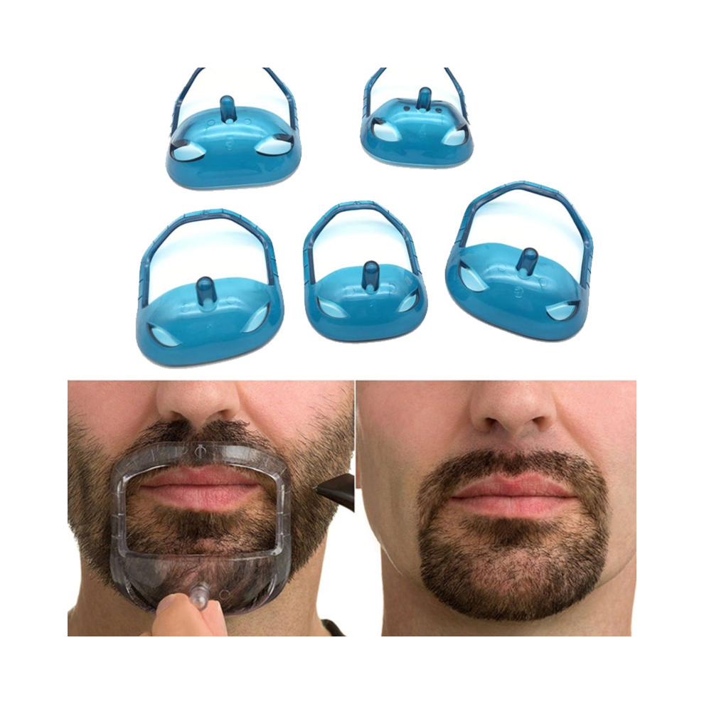 Blue (Transparent) 5Pcs/Set Beard Styling Tool Styling Template Salon Mustache Symmetric Cut Hairbrush Beard