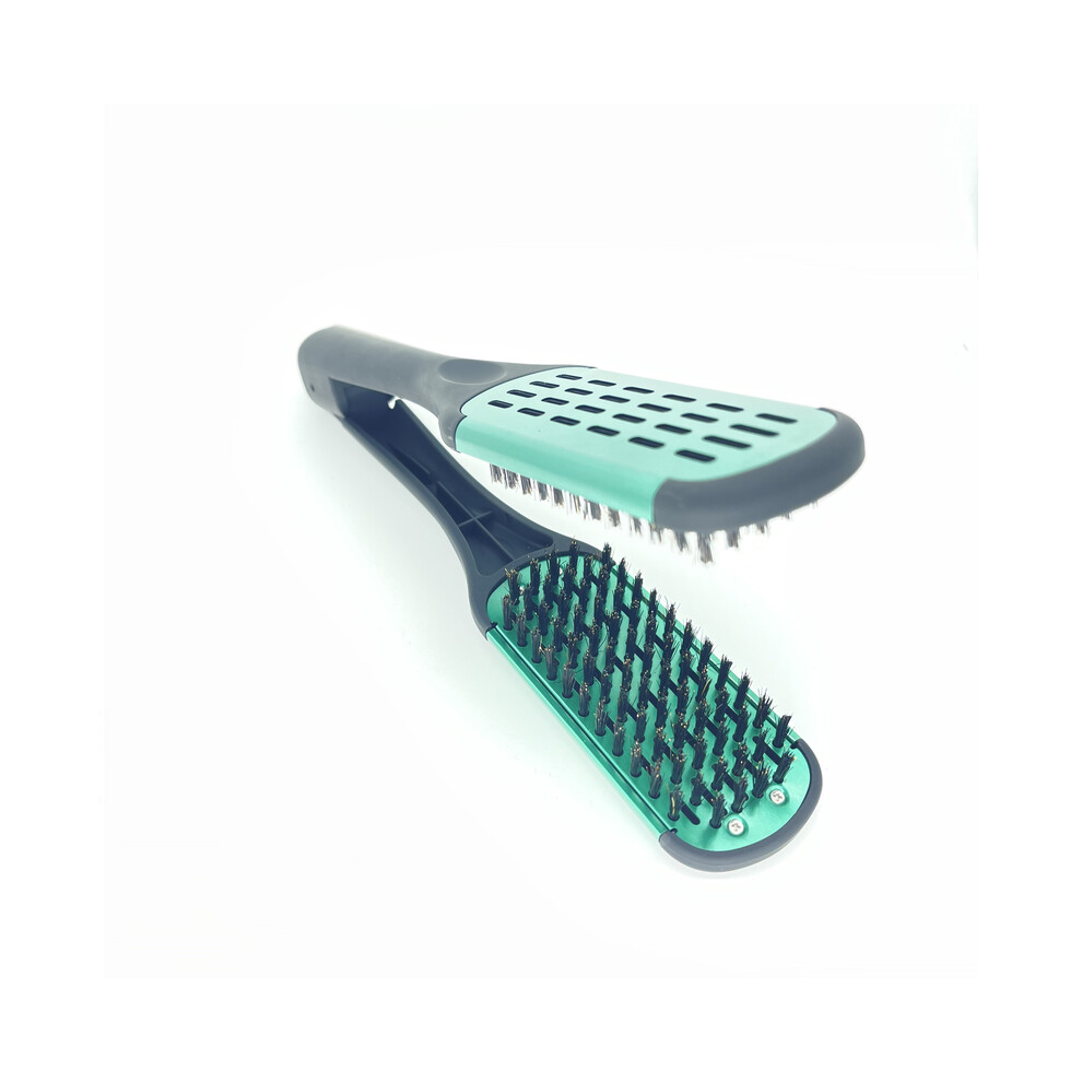 Green (Green)Pro Hairdressing Straightener Nylon Hair Straightening Double Brushes V-Shaped Comb Clamp,