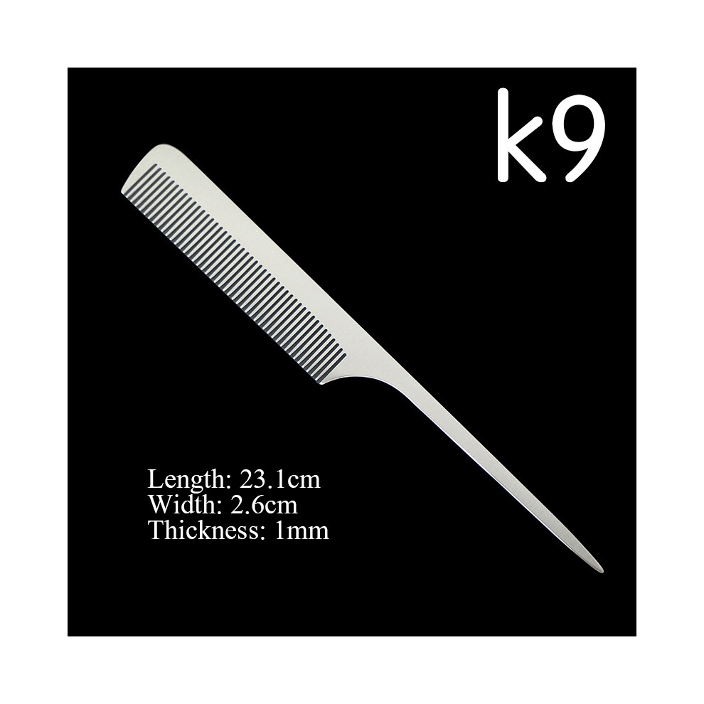 (K9)Stainless Steel Silver Metal Barber Comb Professional Hair Salon Combs Detachable