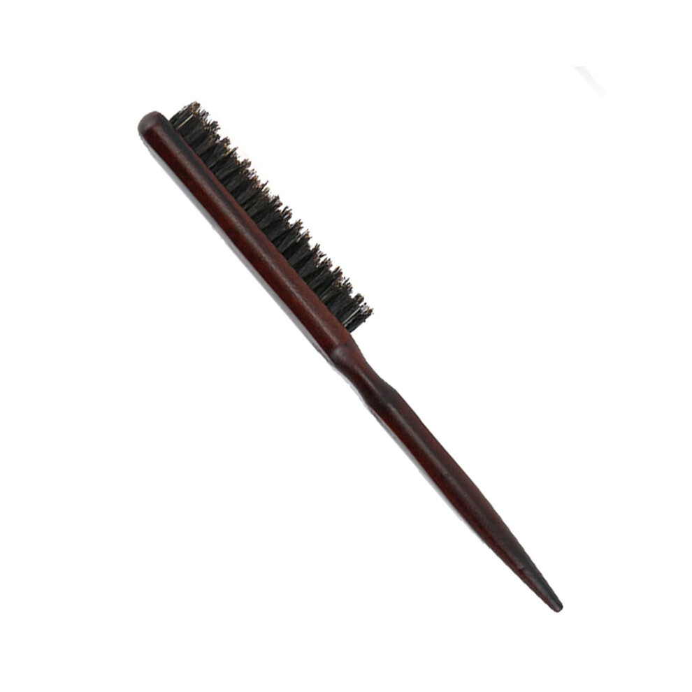 (Black)Black hair brush wooden handle hairdressing comb Natural boar bristle hair comb brush