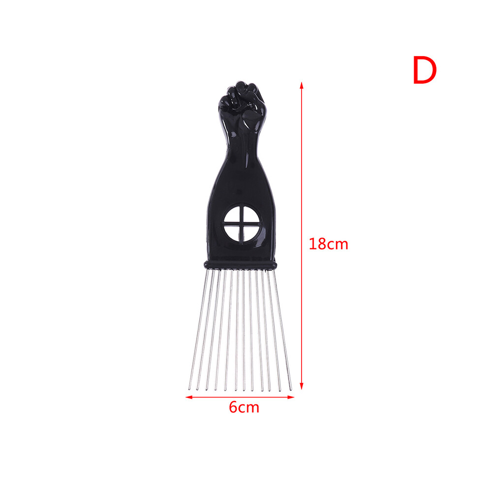 (D) HOT! Black Fist Afro Metal Comb African Hair Pik Comb Brush Salon Hairdressing Hair Styling Tool