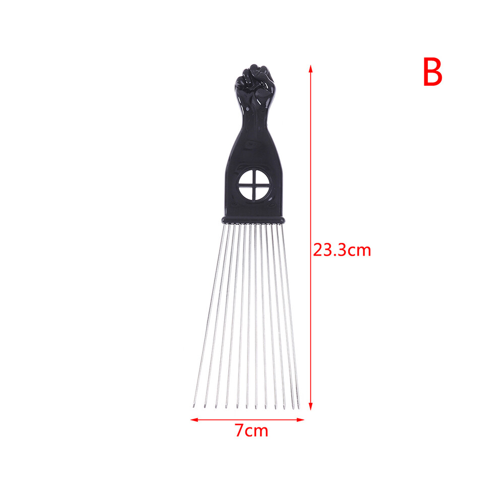 (B) HOT! Black Fist Afro Metal Comb African Hair Pik Comb Brush Salon Hairdressing Hair Styling Tool