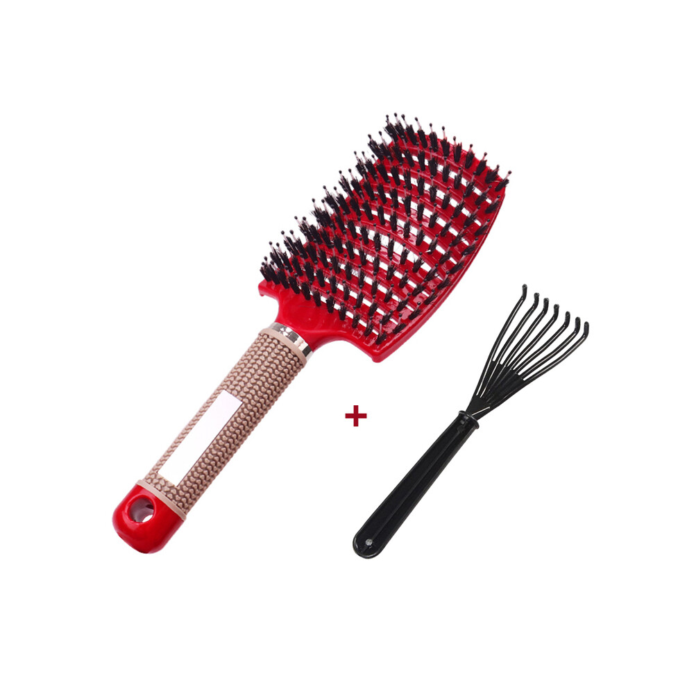 (Red and Brush) Detangle Hair Brush Professional Women's Comb Wet Hair Brush Massage Comb Brush
