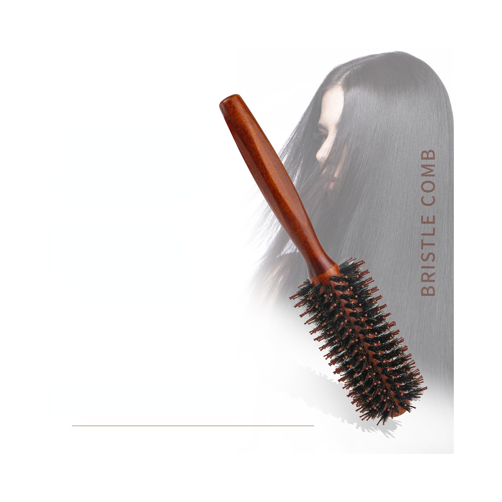(A2)3 Types Straight Twill Hair Comb Natural Boar Bristles Rotating Brush Round Barrel Blowing