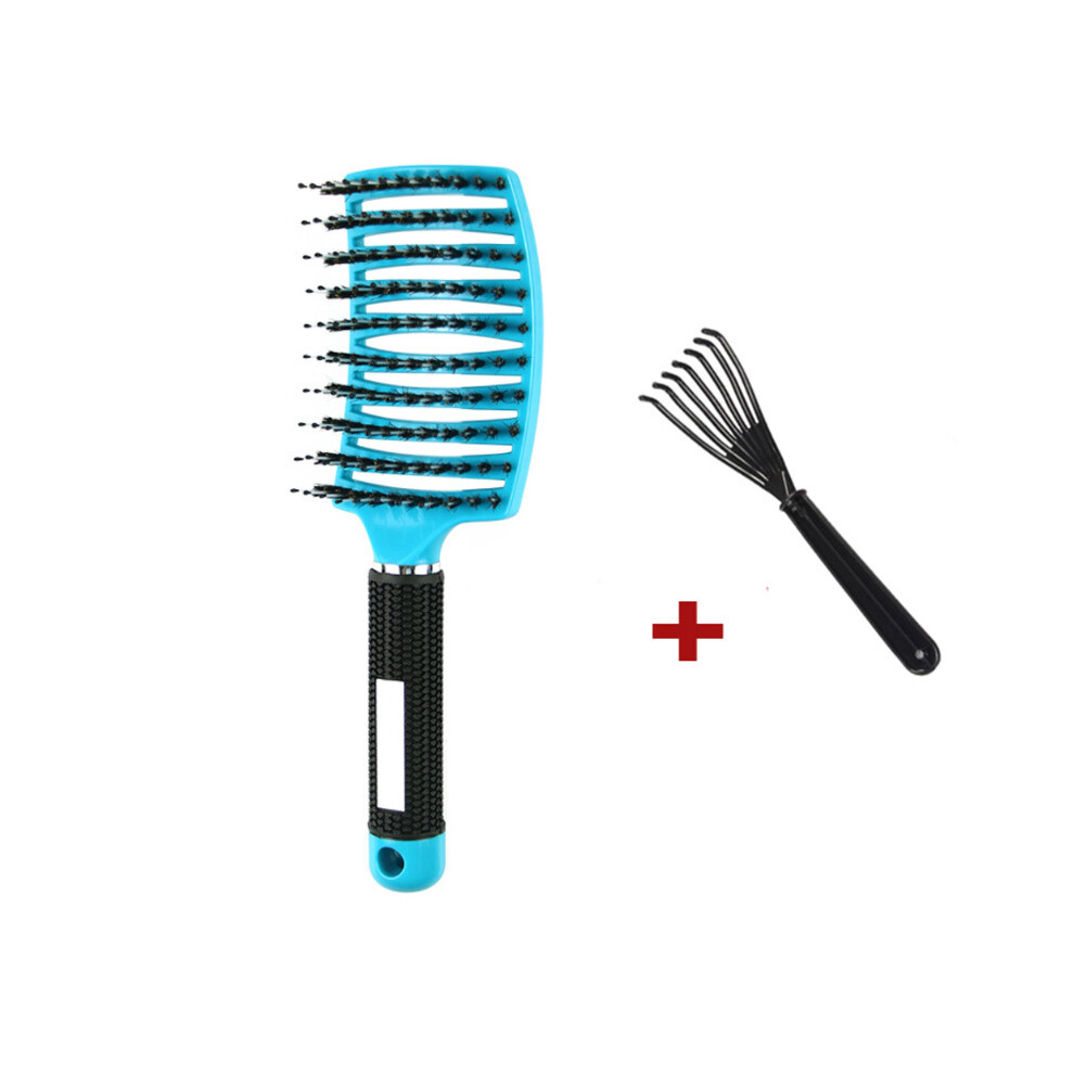 (Sky Blue and Brush) Hair Brush Scalp Massage Comb Hair Brush Nylon Bristles Women's Wet
