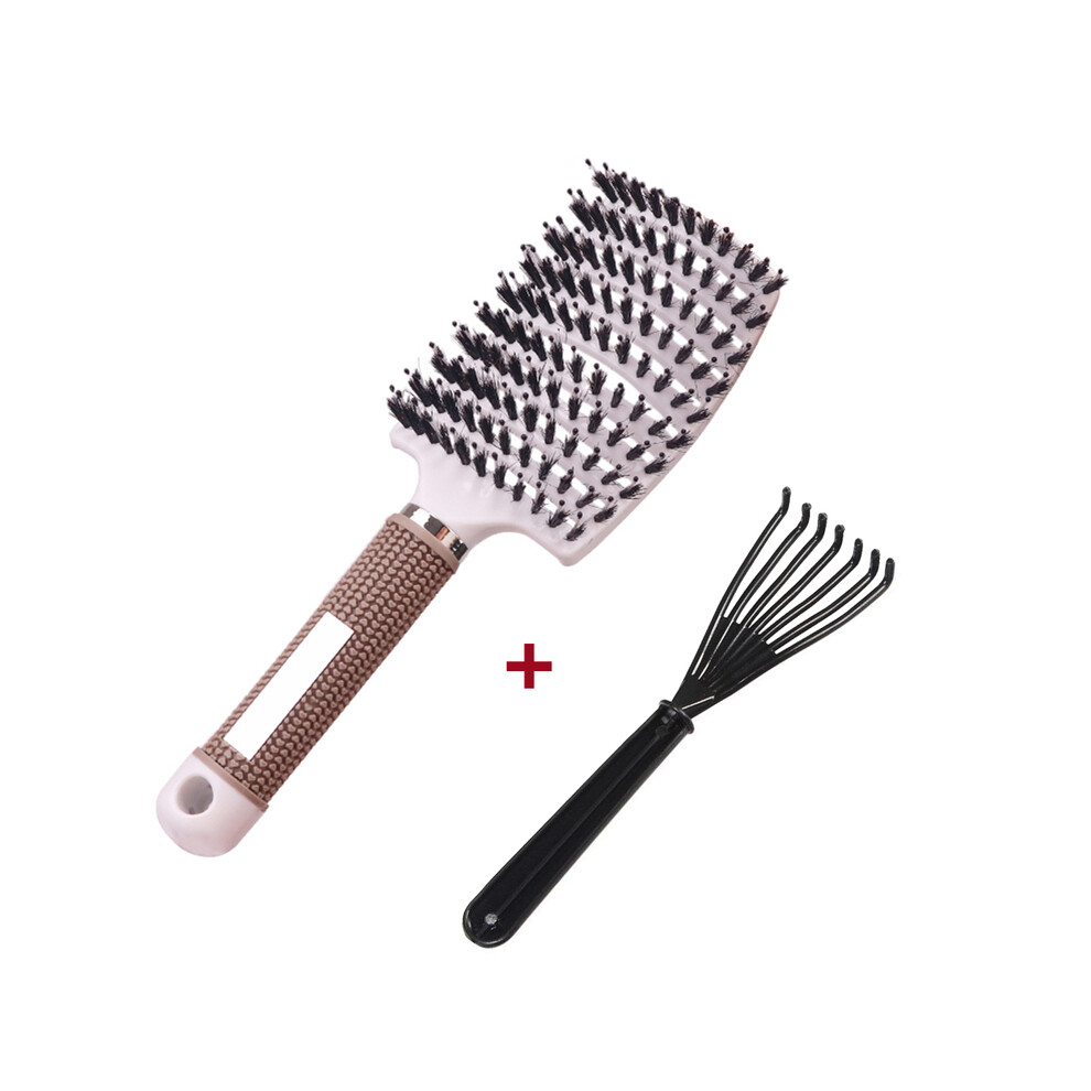 White ( And Brush) Scalp Massage Comb Bristles Nylon Hair Brush Wet, Curly, Antistatic
