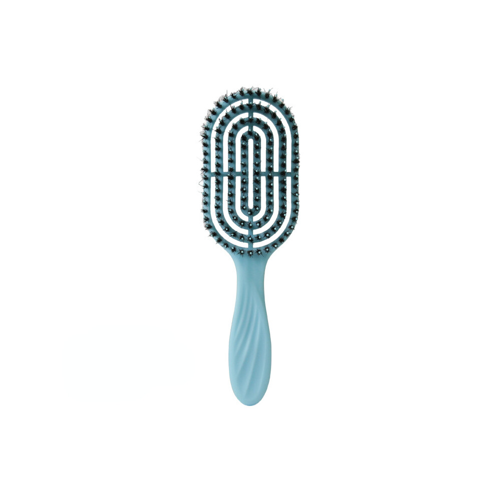 (Blue with hair) Elliptical Hollowed Scalp Massage Comb Hair Brush Wet Curly Hair Brush