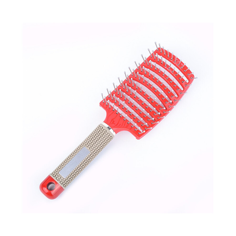 (Red Hairless)Hair Scalp Massage Comb Hair Brush Nylon Bristles Women Wet Curl Detangle