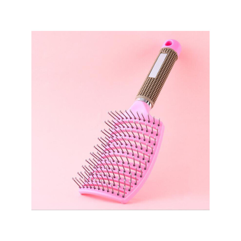 Pink ( Hairless)Hair Scalp Massage Comb Hairbrush Nylon Bristles Women Wet Curl