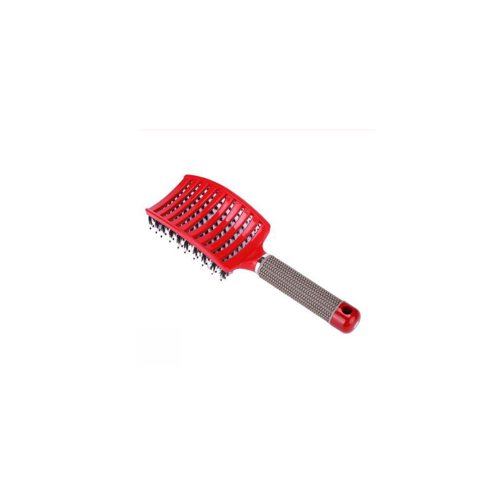 Red ( With Hair) Hair Scalp Massage Comb Hair Brush Nylon Bristles Women Wet Curl Detangle