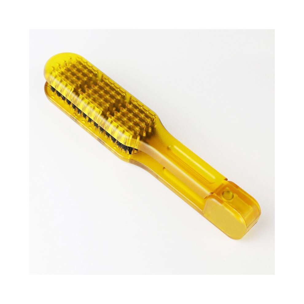 Yellow (Crystal )Pro Hairdressing Straightener Nylon Hair Straightening Twin Brushes V-Shaped Comb Clipper,