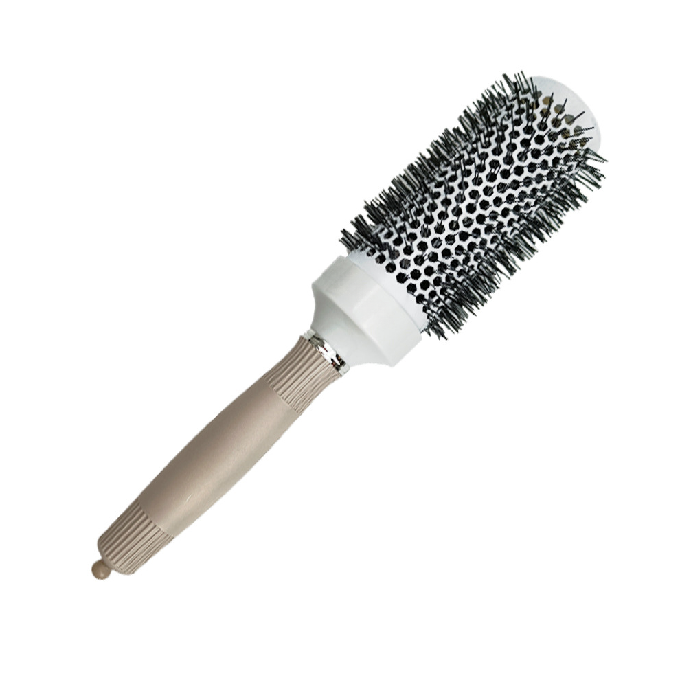 (Khaki handle 45mm) 6-size hair brush Nano hair brush thermal ceramic ion round barrel comb Hairdresser